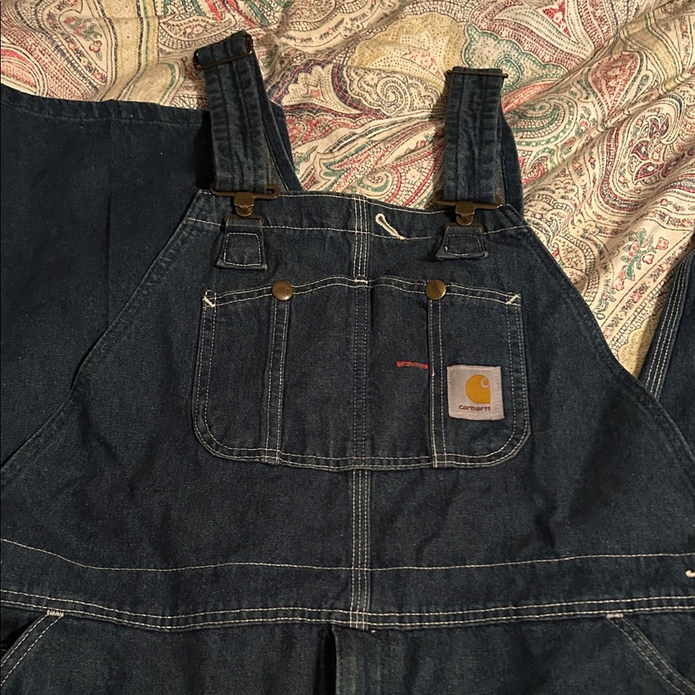 Carhartt Indigo Denim Bib Overalls with Gold Logo Patch 40x32